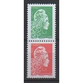 Timbre de collection France - 5252 et 5253 - Marianne l Engage Gomme - Paire Verticale V+R issue du Carnet Dernière Chance