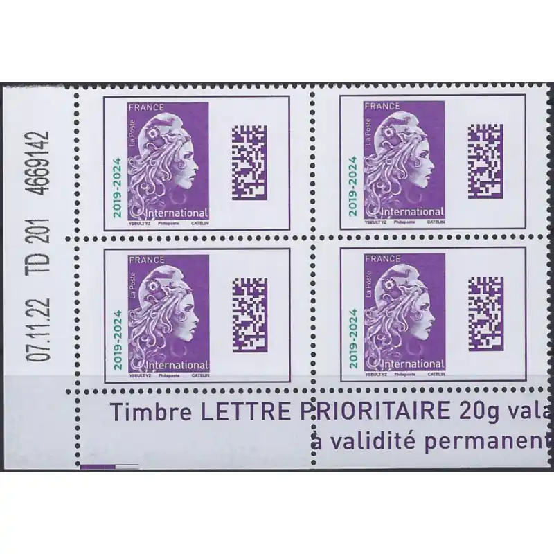 Timbre Marianne l'engagée lettre internationale surchargé 2024 bloc coin daté neuf**. Commander Vite