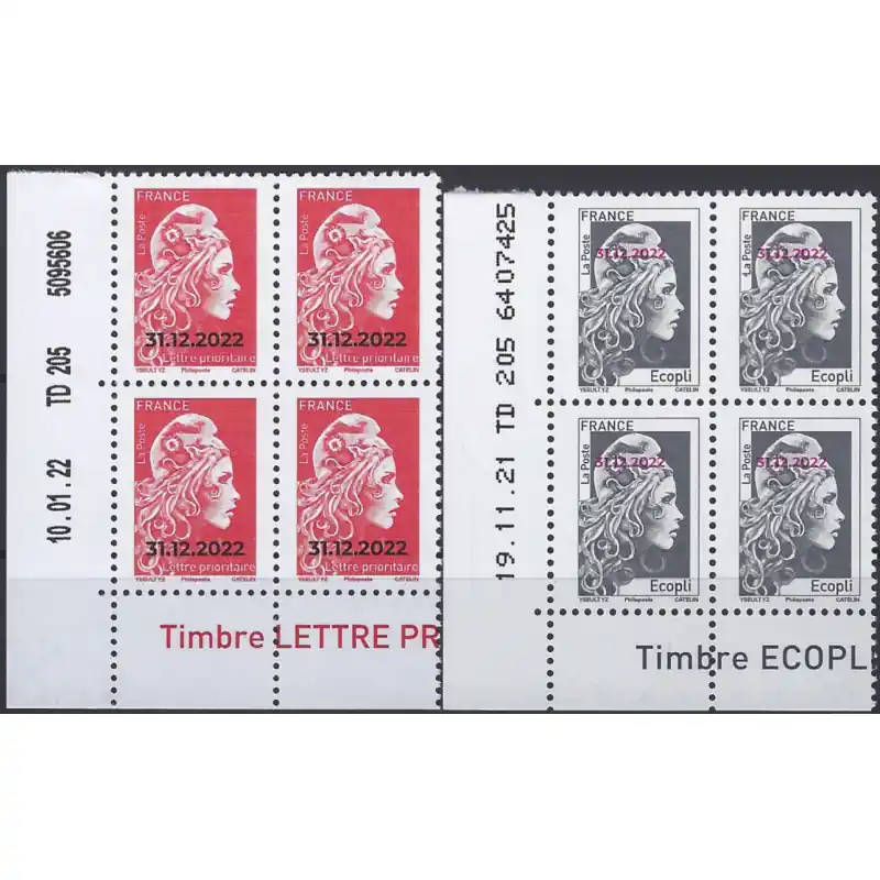 Promotion Marianne l'engagée timbres surchargés N°5642A-B bloc coin daté neuf**.