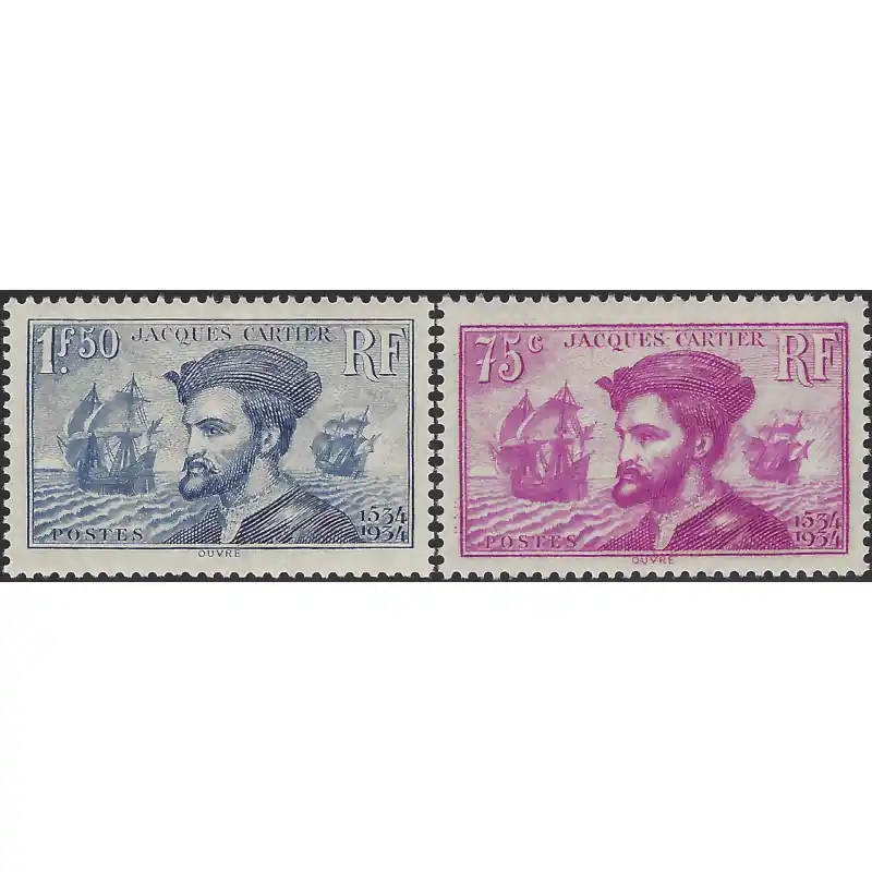 Jacques Cartier timbres de France N°296-297 série neuf**. Offre Du Jour