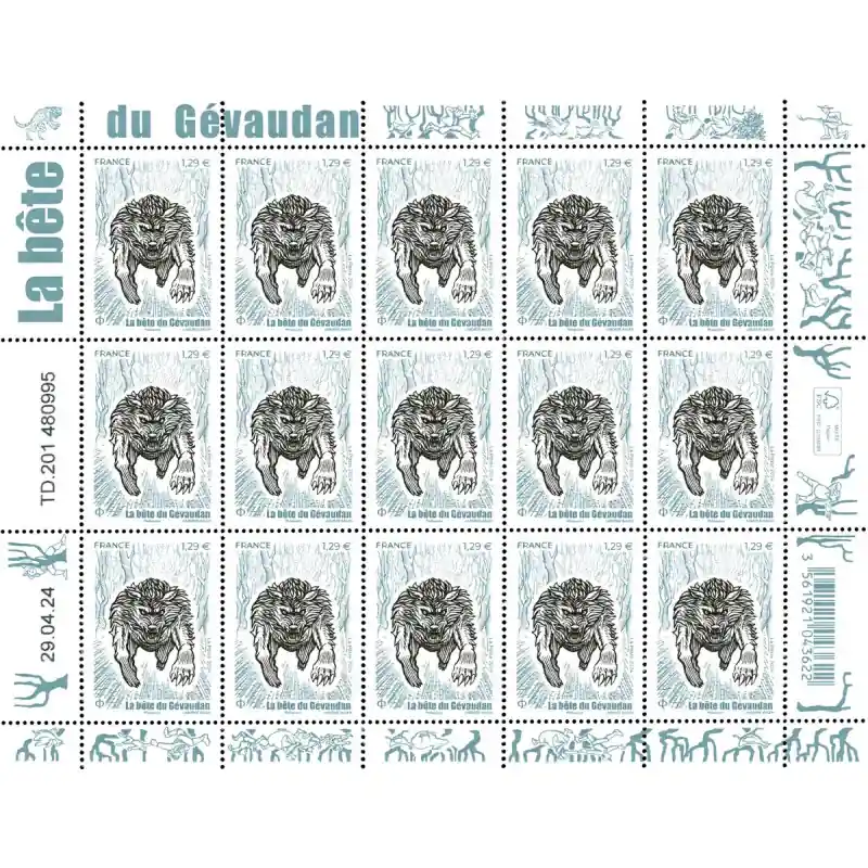 Timbre La bête du Gévaudan en feuillet de France N°F147 neuf**. Must-Have