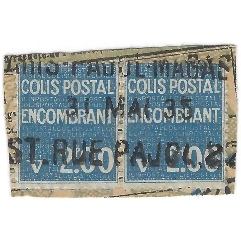Promotion Saisonnière Timbre pour colis postal encombrant de France N°100 paire oblitéré sur fragment.