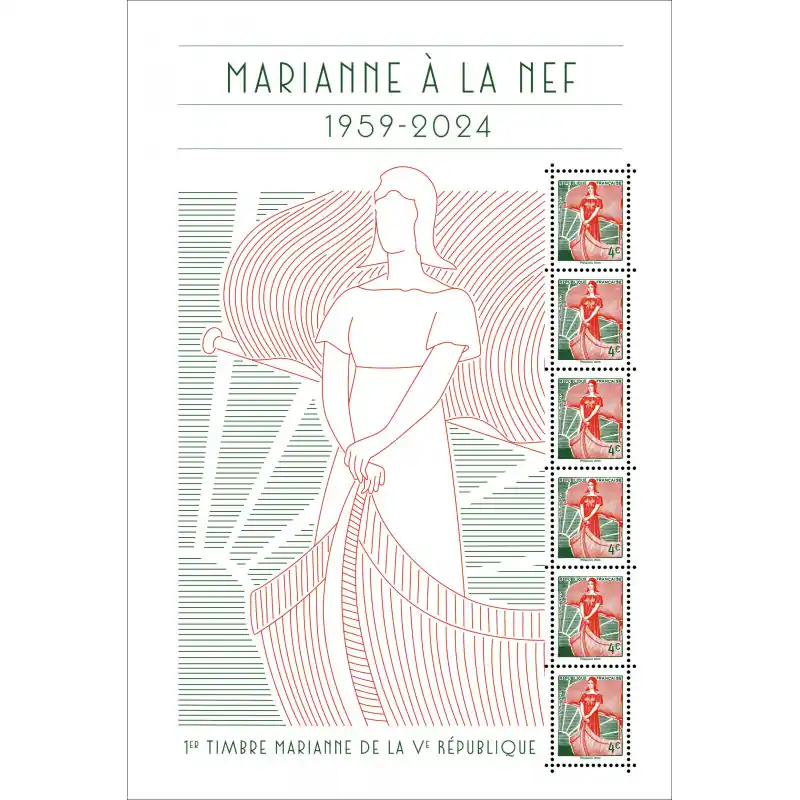 Paiement Sécurisé Feuillet de 6 timbres Marianne à la Nef - Paris Philex 2024 N°F5785 neuf**.