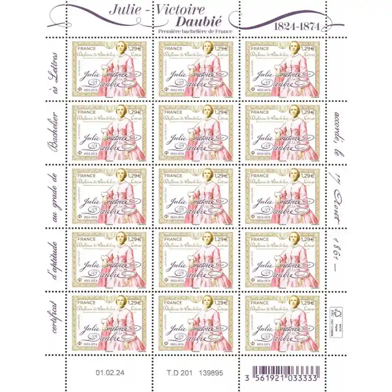 Timbre Julie-Victoire Daubié en feuillet de France N°F128 neuf**. Livraison Express