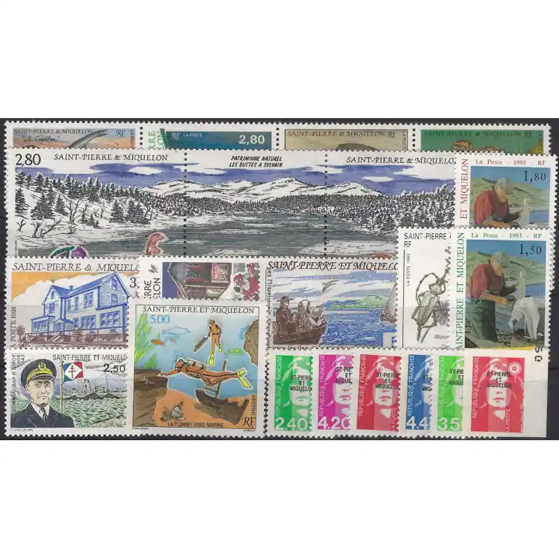 Timbres de Saint Pierre et Miquelon 1993 année complète neuf**. Jusqu’à Épuisement Des Stocks