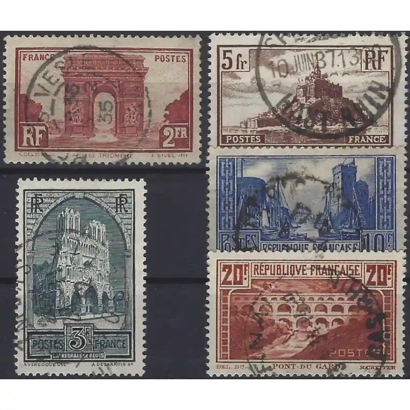 Meilleure Vente Monuments et sites timbres de France N°258-262 série oblitéré.