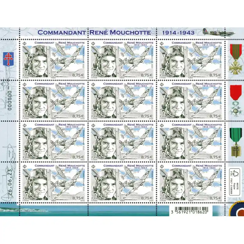 Timbre poste aérienne René Mouchotte en feuillet de France N°FA3 neuf**. Prix Réduit