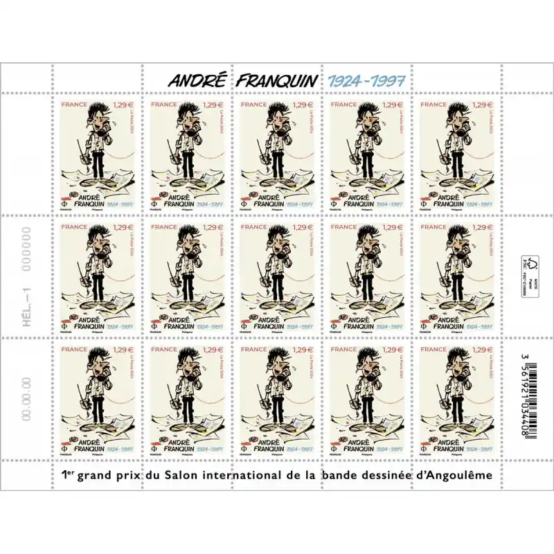 Livraison Mondiale Timbre André Franquin en feuillet de France N°F124 neuf**.