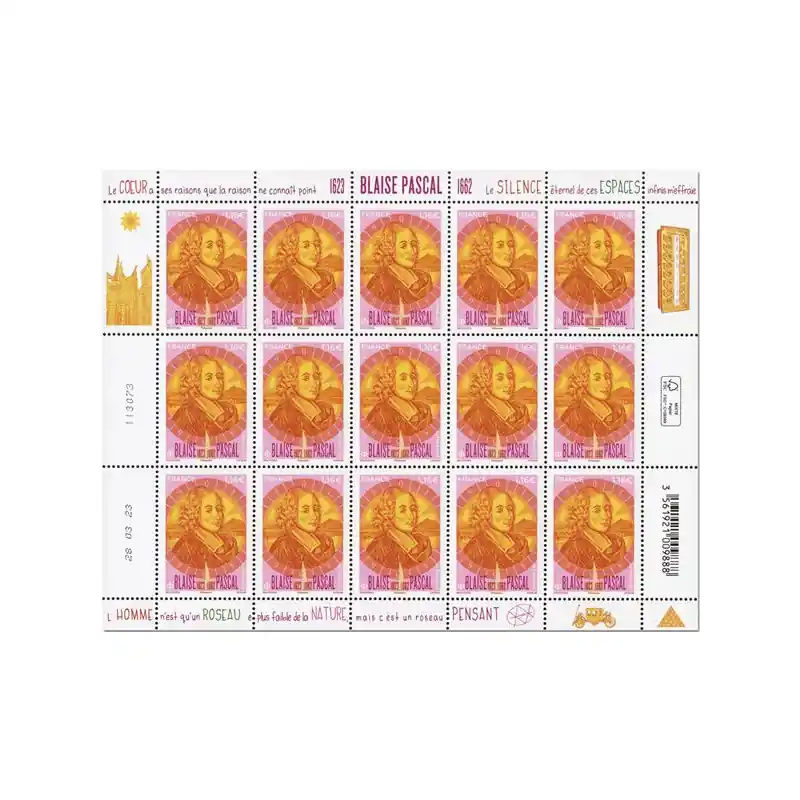 Offre Spéciale Timbre Blaise Pascal en feuillet de France N°F103 neuf**.