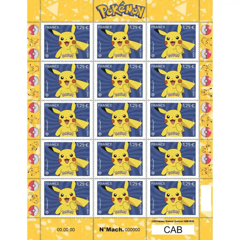 Prix Cassé Timbre Pokémon Pikachu en feuillet de France N°F127 neuf**.