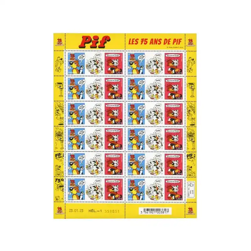 Timbre Pif le chien en feuillet de France N°F94 neuf**. Réduction
