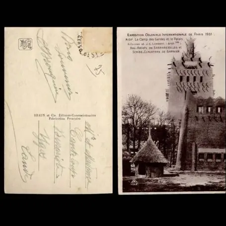 Carte postale 75 - Paris - Expo. 1931 - Section de l'AOF - Le camp des gardes et le palais Remise