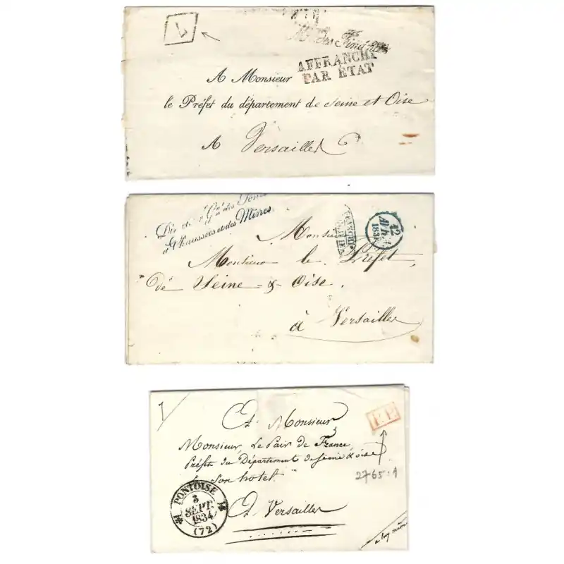 Offre Spéciale Lot de 3 plis avec marques postales de Versailles 1833-1838.