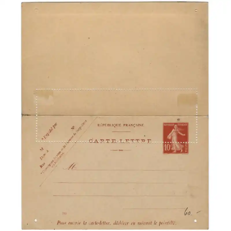 Carte-Lettre type Semeuse Camée 10 fr. rouge variété de piquage. R Acheter En Ligne