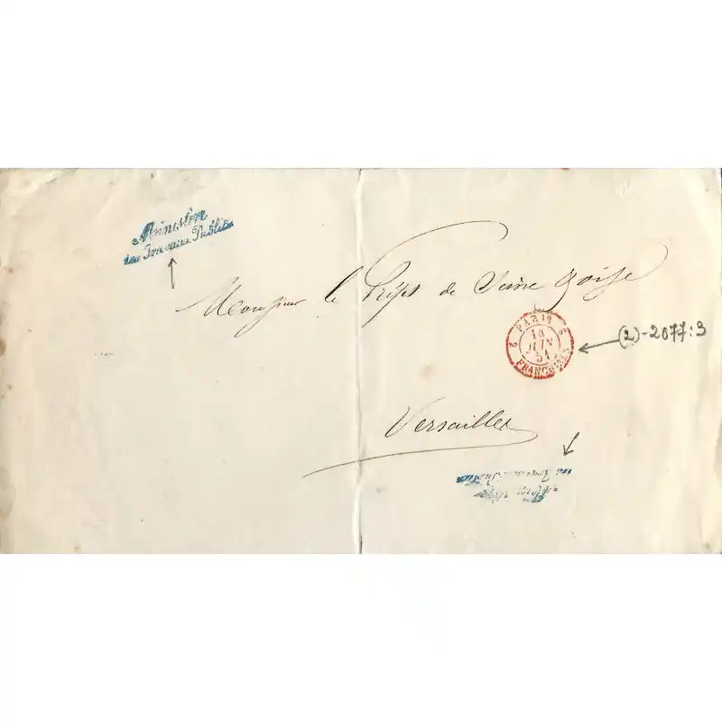 MP Franchise Ministère des Travaux Publics sur pli pour Versailles 1850. Bon Marché
