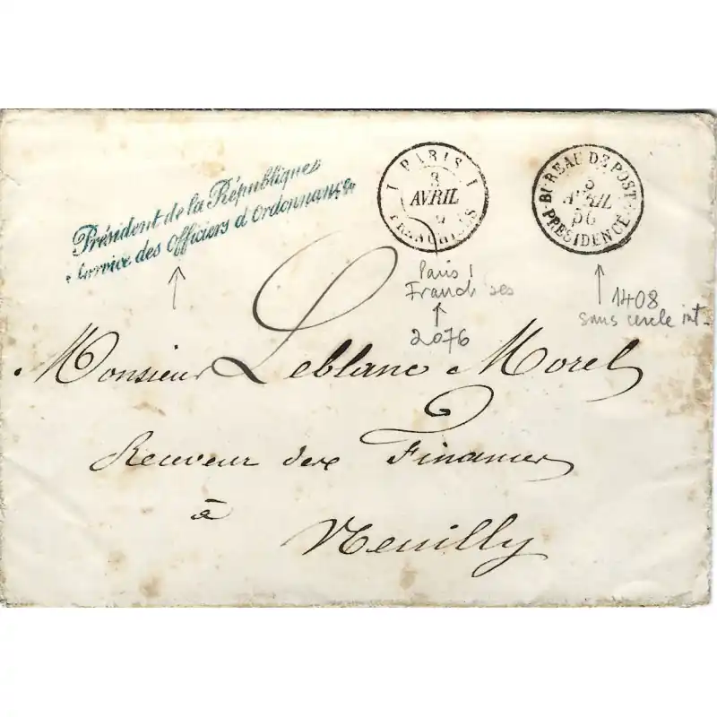Original MP Franchise Président de la République sur lettre pour Neuilly 1850.