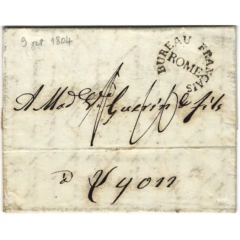Offre Du Jour MP semi circulaire Bureau Français Rome sur lettre pour Lyon 1804.
