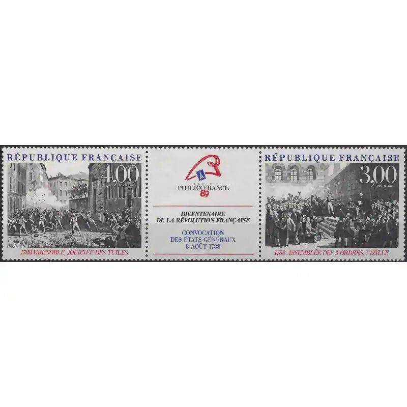 Prix Réduit Bicentenaire de la Révolution triptyque de timbres N°T2538A neuf**.