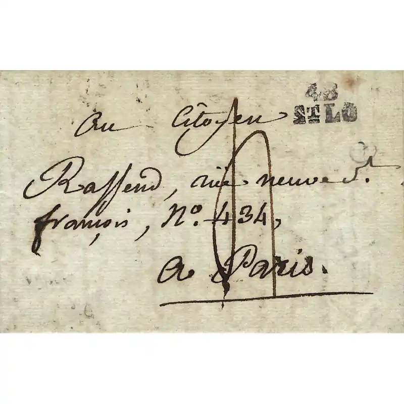 Marque linéaire en port du 48 ST LO sur lettre pour Paris 1801. Authentique