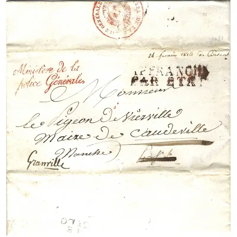 Prix Promo Lettre en franchise du Ministère de la Police Générale pour Coudeville, 1816.