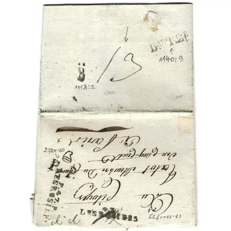 Vente Directe Marque postale LES ROSIERS annulée à la plume sur lettre pour Paris, An 8.