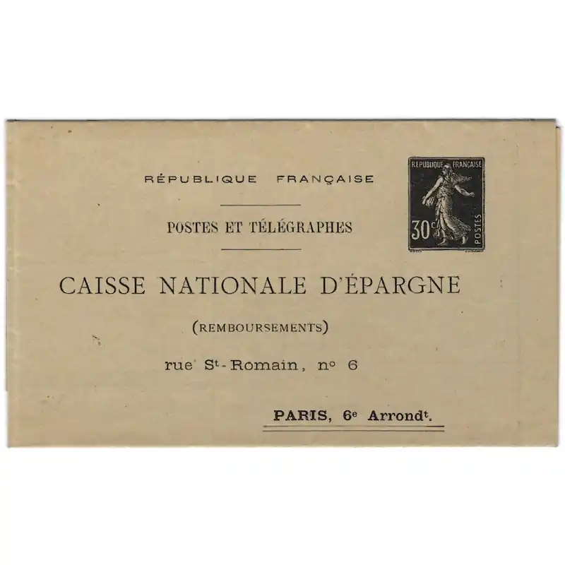 Pneumatique Caisse d'Epargne 30c. Semeuse Camée noire PRPCE4 neuf. R Bon Plan