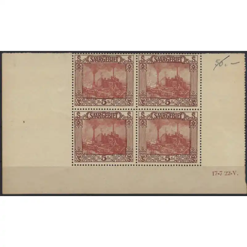 Achat Immédiat Sarre timbre N°100 bloc de 4 coin daté neuf**.