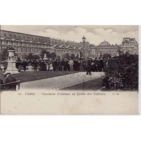 Retour Gratuit Carte postale Paris - Charmeur d'oiseaux au jardin des Tuileries