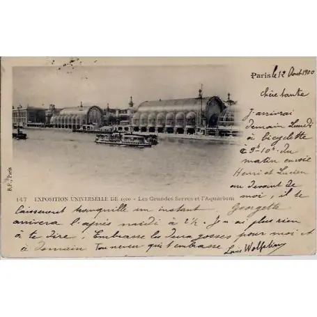 Expédié Aujourd’hui Carte postale Paris - Expo. de 1900 - Grdes Serres et l'Aquarium