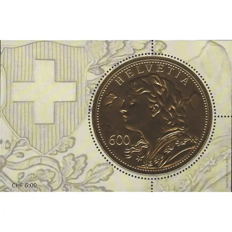 Livraison Mondiale Suisse feuillet de timbre or le vreneli F2236 neuf**.
