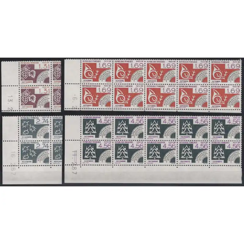 Les mois de l'année timbres préoblitérés N°194-197 en blocs de 10 coins datés neuf**. Paiement Sécurisé
