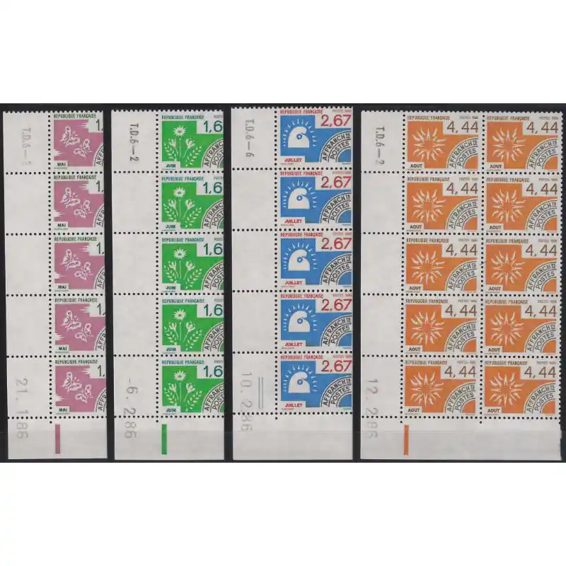Promotion Saisonnière Les mois de l'année timbres préoblitérés N°190-193 en blocs de 10 coins datés neuf**.