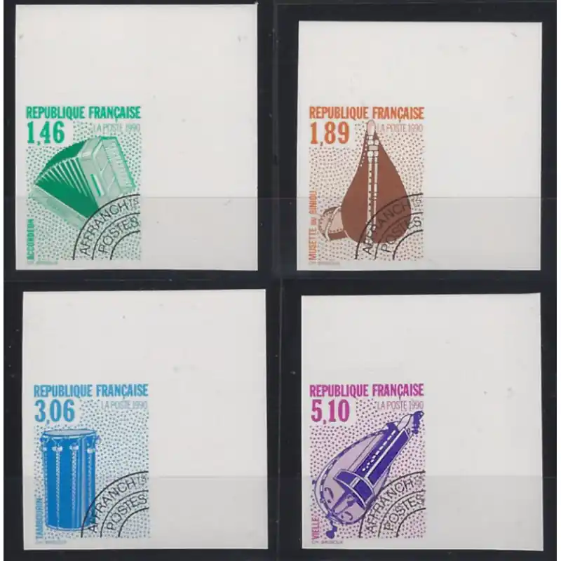 Instruments de musique timbres préoblitérés N°206-209 série non dentelé neuf**. Achat Immédiat