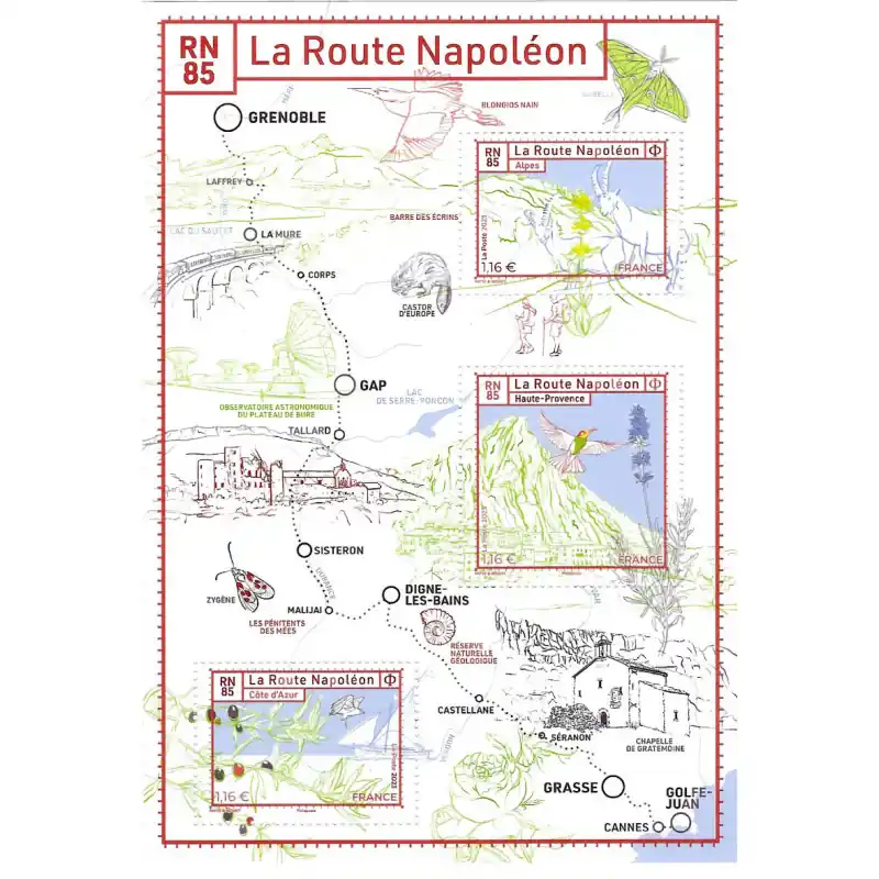 Populaire Feuillet de 3 timbres La route Napoléon RN85 neuf**.