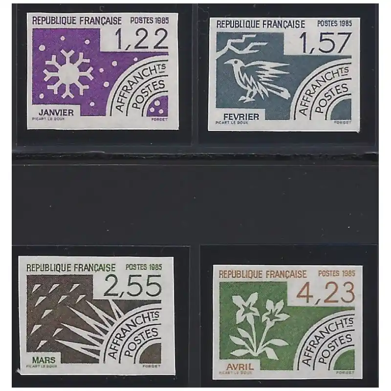 Les mois de l'année timbres préoblitérés N°186-189 série non dentelé neuf**. Dernière Chance