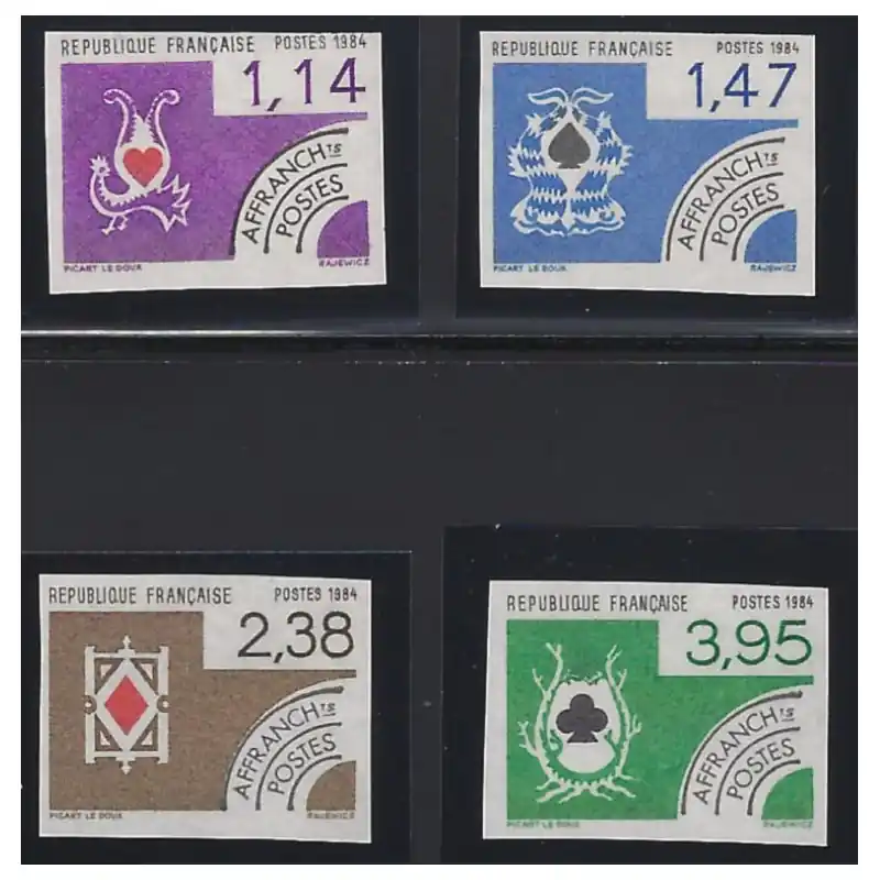 Cartes à jouer timbres préoblitérés N°182-185 série non dentelé neuf**. Marque