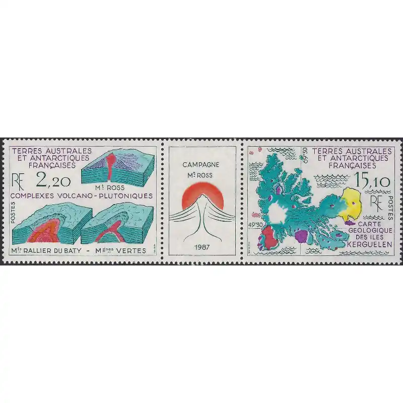 Géologie en Antarctique timbres T.A.A.F. triptyque N°139A neuf**. Prix Promo