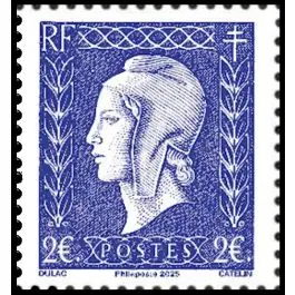 Nouveauté Timbre de collection France - 5861 - Timbre 2€ issu du Bloc Feuillet 2025 "Marianne de Dulac - Salon philatlique de printemps"