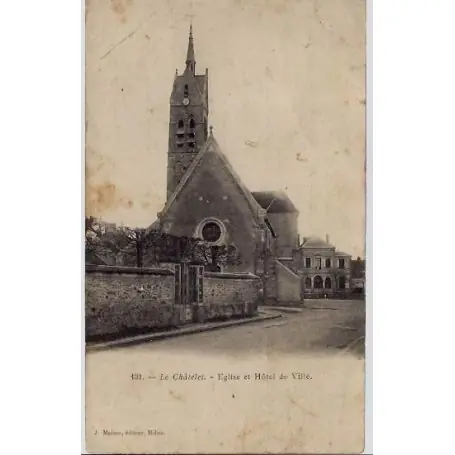 Carte postale 77 - Le chatelet - Eglise et hotel de ville - Voyage - Dos divise Gros Lot