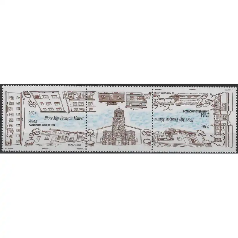 Place Mgr François Maurer timbres de Saint Pierre et Miquelon N°953-954 en triptyque neuf**. Vente Directe