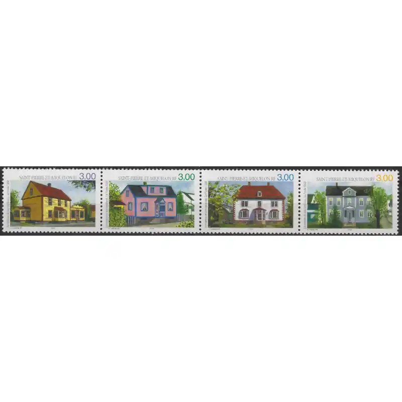 Maisons et tambours timbres de Saint Pierre et Miquelon N°676-679 série neuf**. Soldes