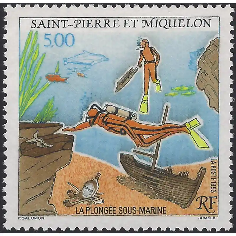 La plongée sous-marine timbre de Saint Pierre et Miquelon N°574 neuf**. Vente Directe