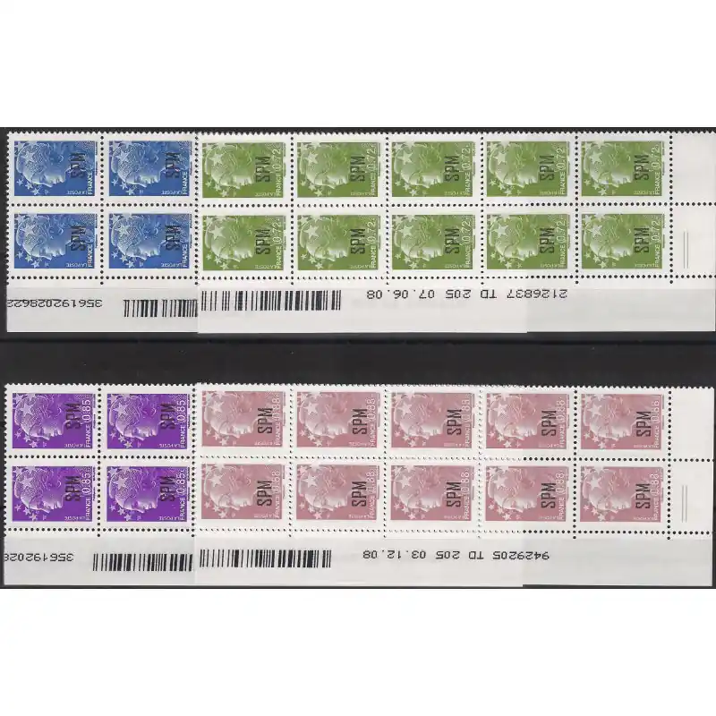 Timbres de Saint Pierre et Miquelon N°941-944 en bloc de 10 coins datés neuf**. Top Vente