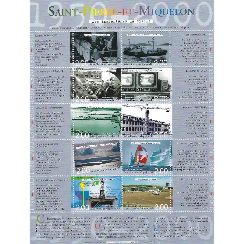 Vente Flash Bloc-feuillet de timbres Saint Pierre et Miquelon N°9 - Les instantanés du siècle 1950-2000.
