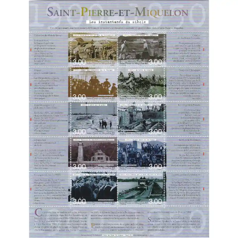 Bloc-feuillet de timbres Saint Pierre et Miquelon N°8 - Les instantanés du siècle 1900-1950. Offre Exclusive