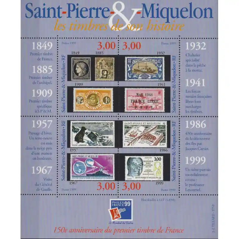 Bloc-feuillet de timbres Saint Pierre et Miquelon N°6 - PhilexFrance99. Bon Marché