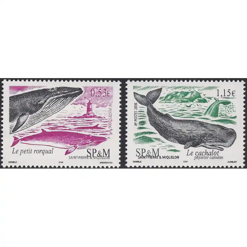 Les baleines timbres de Saint Pierre et Miquelon N°863-864 série neuf**. Commander Vite