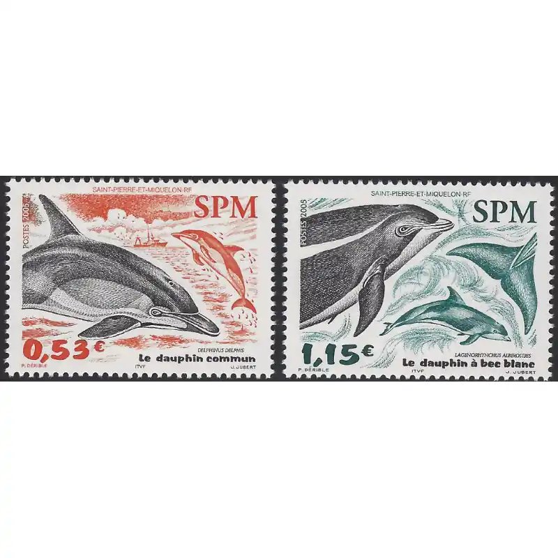 Petit Prix Les dauphins timbres de Saint Pierre et Miquelon N°843-844 série neuf**.