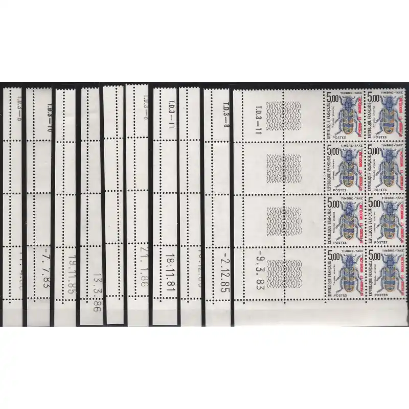 Top Vente Timbres-taxe de Saint Pierre et Miquelon N°82-91 série en blocs coin daté neuf**.