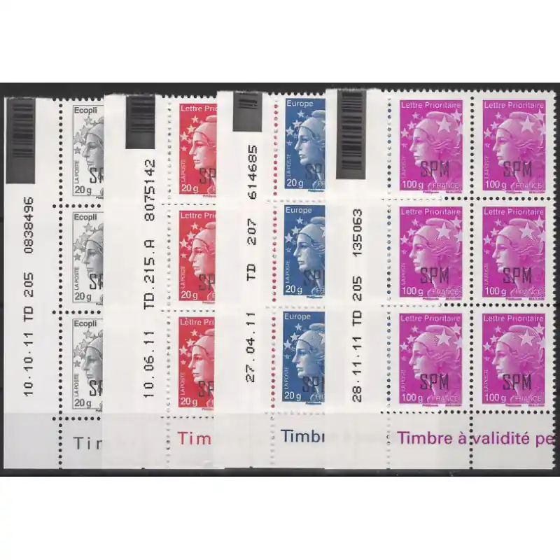 Timbres de Saint Pierre et Miquelon N°1026-1029 en bloc de 6 coins datés neuf**. Livraison Gratuite